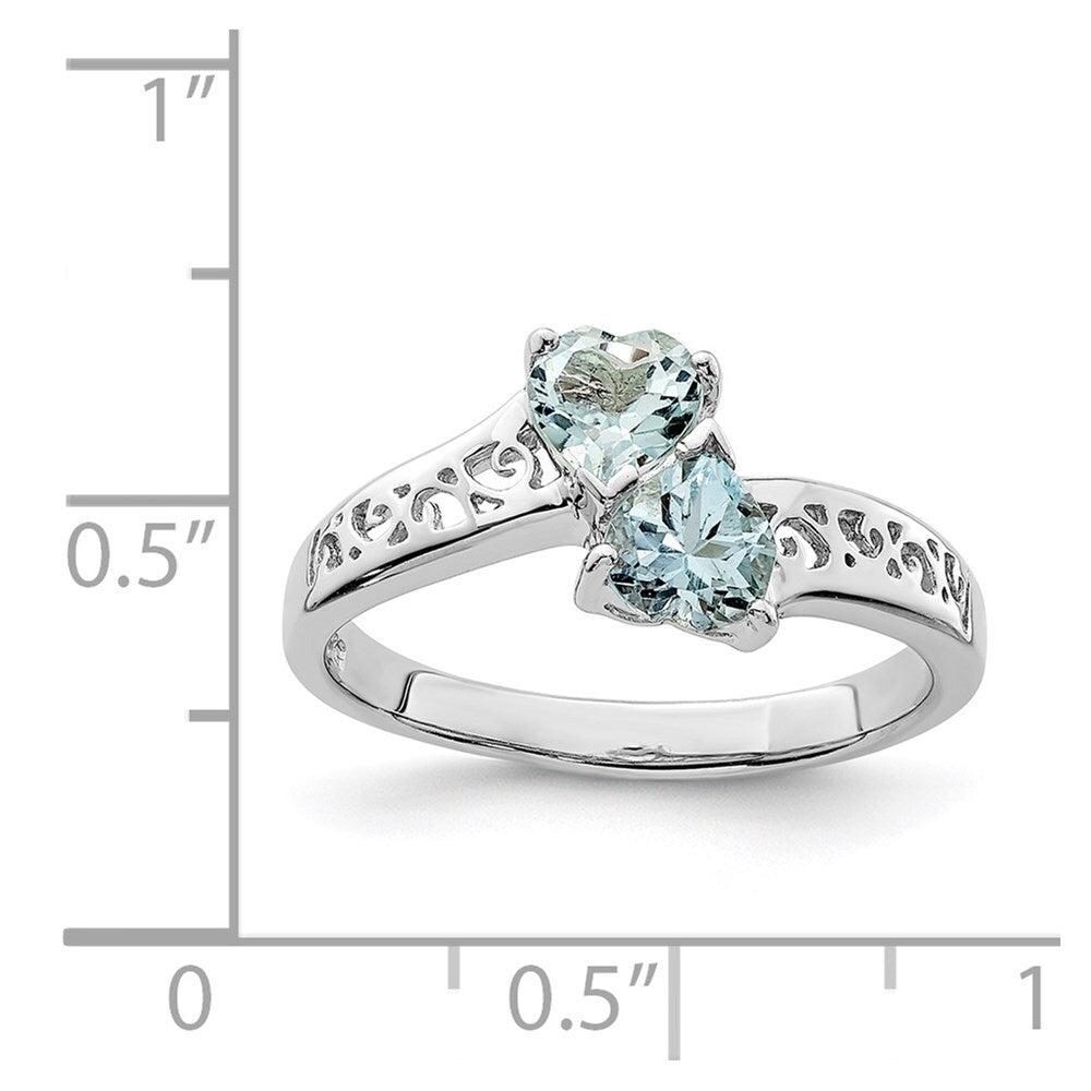 Sterling Silver Rhodium Aqua Heart Ring Size 6