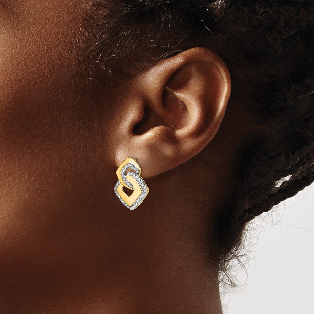 14k Yellow Gold Polished Diamond Fancy Shaped Drop & Dangle Earrings