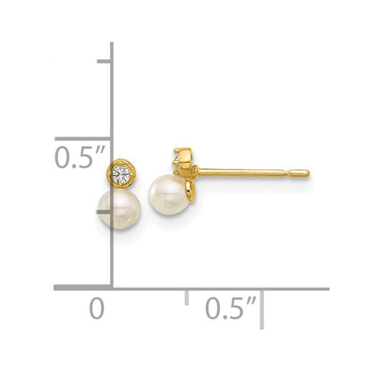 14k Yellow Gold Polished Cubic Zirconia & Cultured Pearl Stud Earrings for Women