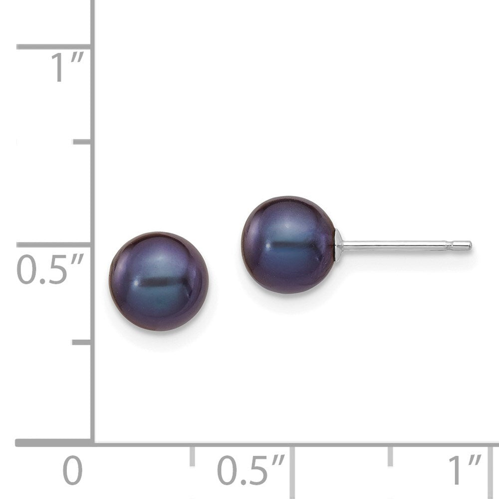 14k White Gold 6-7mm Black Round Freshwater Cultured Pearl Stud Earrings