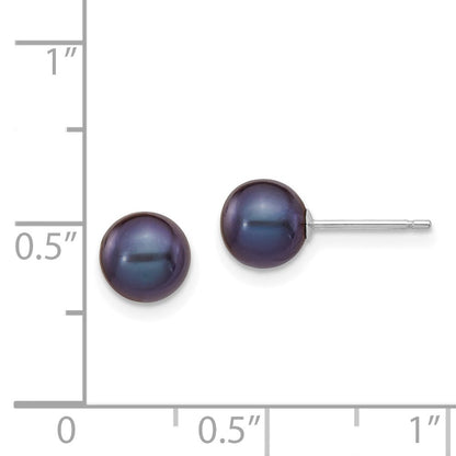 14k White Gold 6-7mm Black Round Freshwater Cultured Pearl Stud Earrings