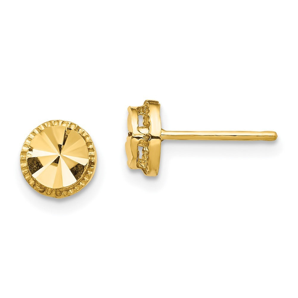 14k Yellow Gold Diamond-Cut Round Earrings