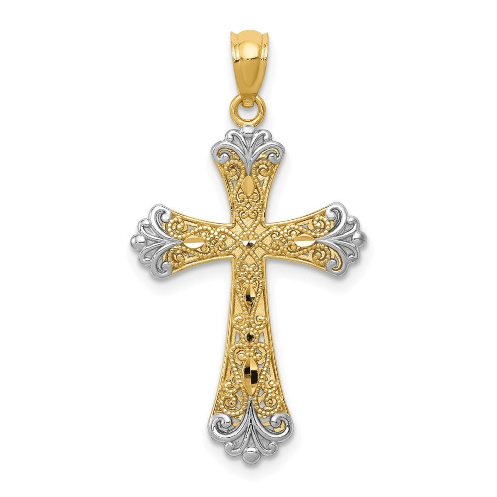 14k Yellow Gold w Rhodium Reversible Cross Pendant