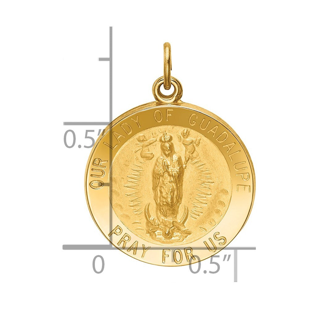 14k Yellow Gold Solid Polished/Satin Round Our Lady of Guadalupe Medal Pendant