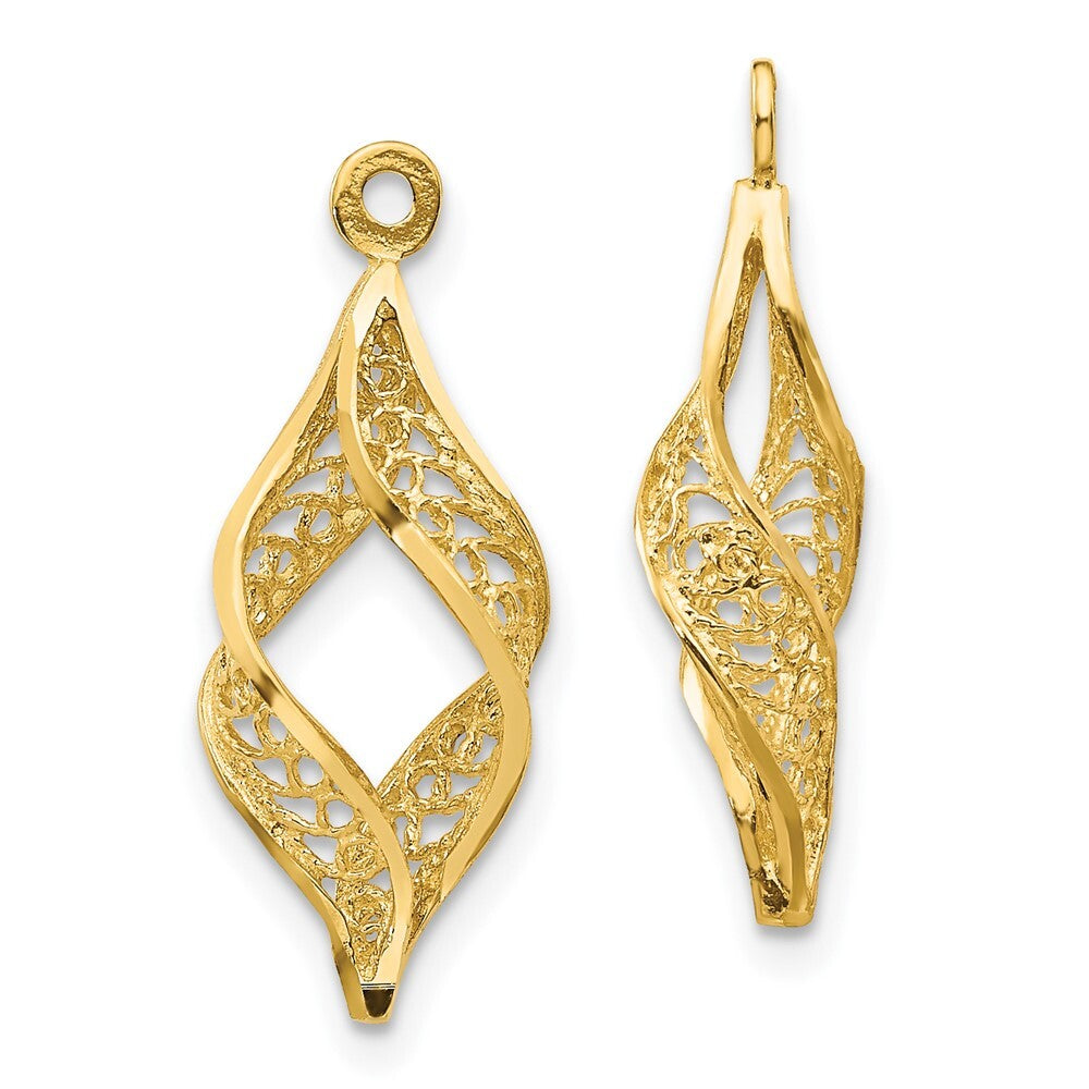 14k Yellow Gold Polished Filigree Swirl Earring Jackets Gift for Women