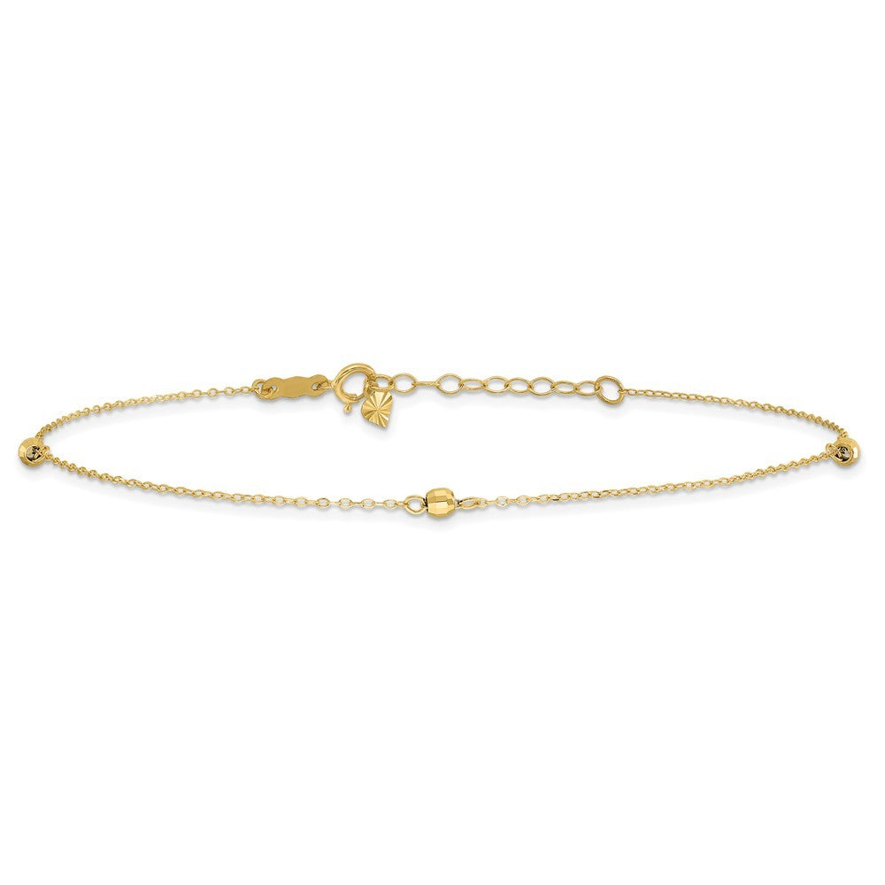 14k Yellow Gold Mirror Beads 3-Station 10" Anklet