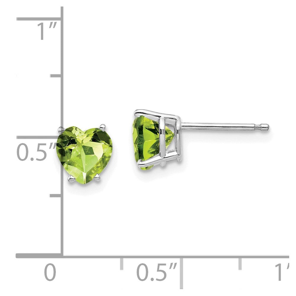 14k White Gold 6mm Heart Peridot Stud Earrings Gift for Women