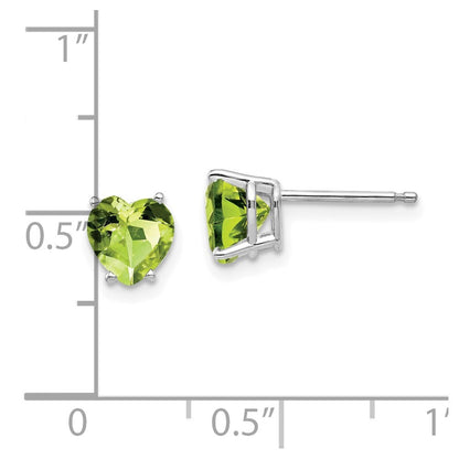 14k White Gold 6mm Heart Peridot Stud Earrings Gift for Women