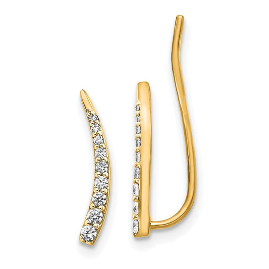 14k Yellow Gold Diamond Ear Climber Earrings