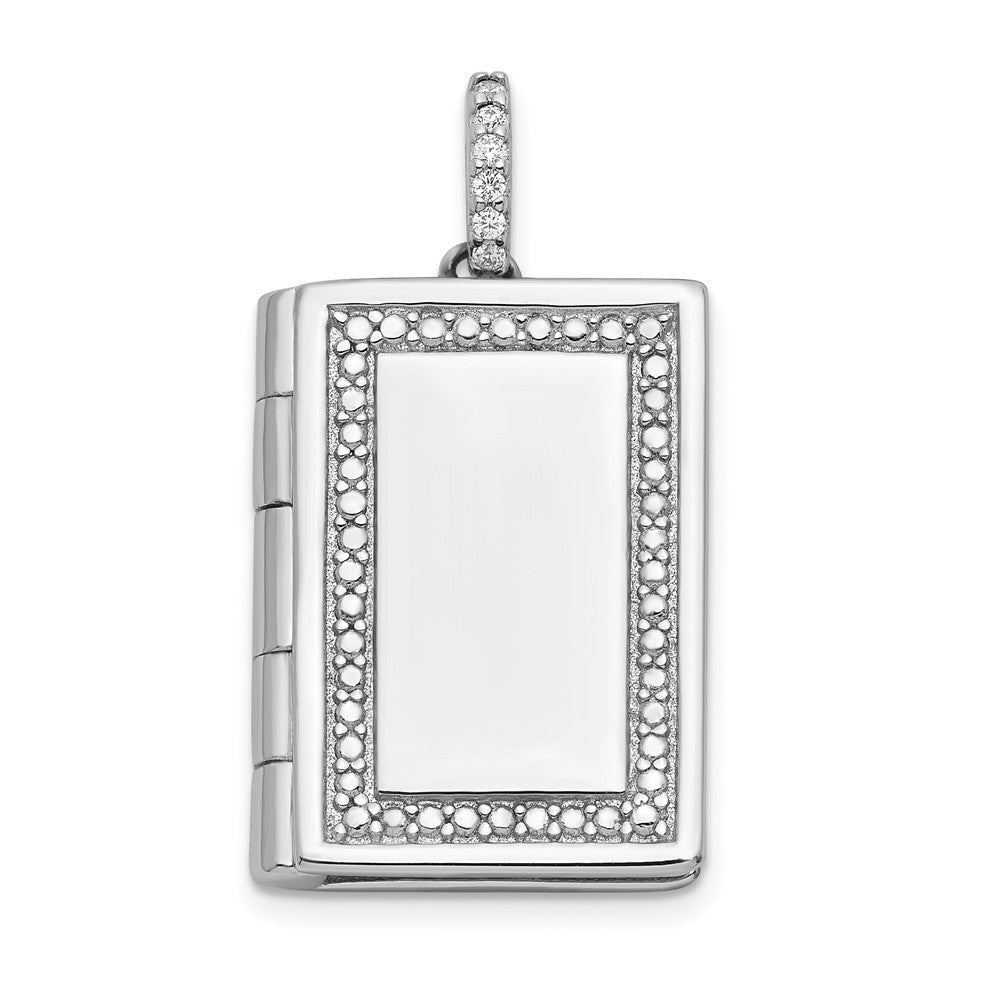 Sterling Silver Rhodium-plated Cubic Zirconia 19mm Book Locket