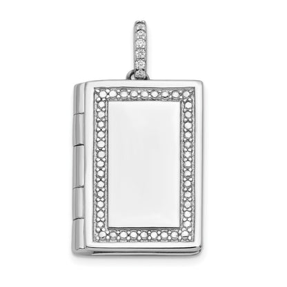 Sterling Silver Rhodium-plated Cubic Zirconia 19mm Book Locket