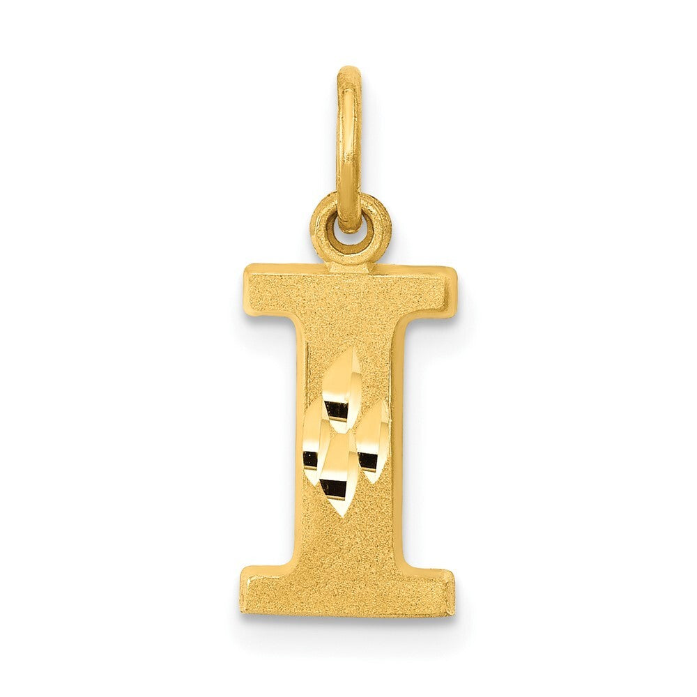 14k Yellow Gold Satin Diamond-cut Letter I Initial Charm Pendant for Women