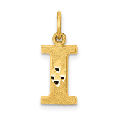 14k Yellow Gold Satin Diamond-cut Letter I Initial Charm Pendant for Women