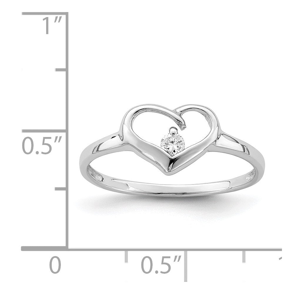 Sterling Silver Rhodium Plated Cubic Zirconia Heart Ring Size 7