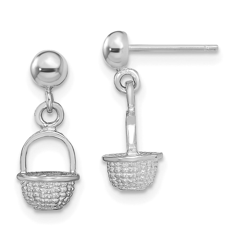 14K White Gold 3-D Mini Basket Drop Stud Earrings Gift for Women