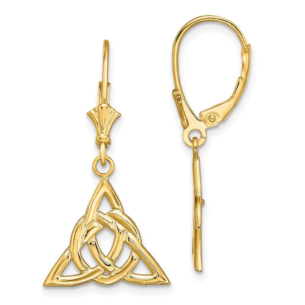 14k Yellow Gold Small Celtic Trinity Knot Drop Dangle Earrings