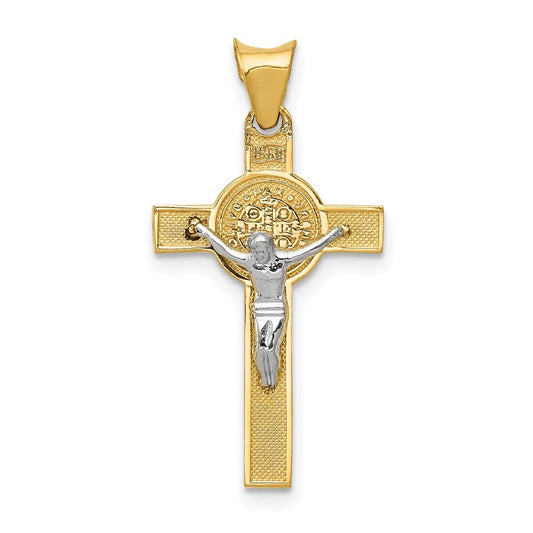 14k Two-tone Gold St. Benedict Medal Crucifix Cross Pendant for Women