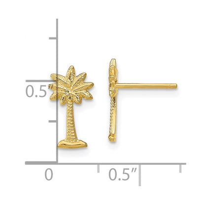 14k Yellow Gold Palm Tree Stud Earrings Gift for Women