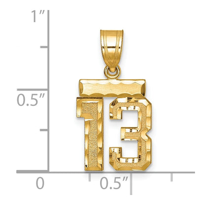 14k Yellow Gold Small Brushed Diamond-cut Number 13 Charm Pendant for Women