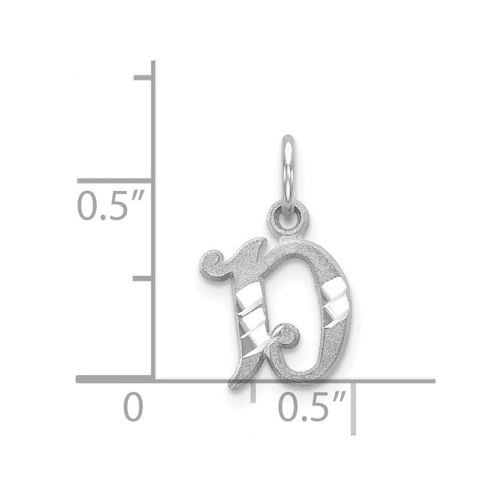 14K White Diamond-cut Letter D Initial Charm