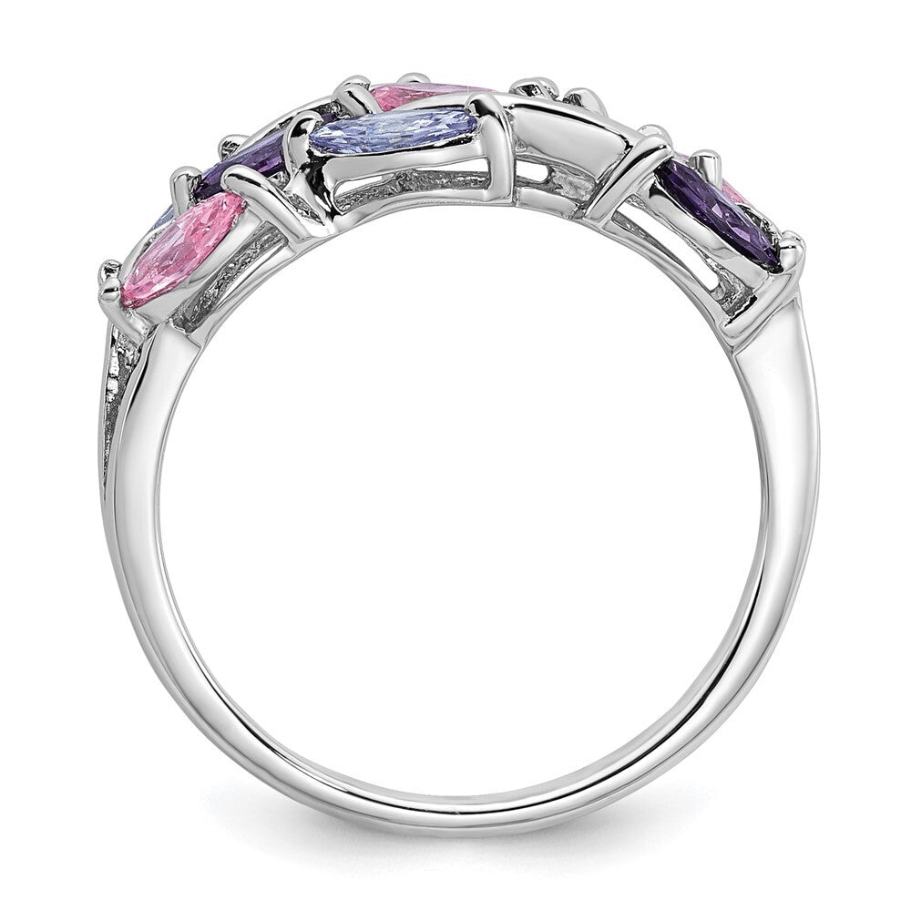 Sterling Silver Polished Fancy Pink and Purple Cubic Zirconia Ring Size 6
