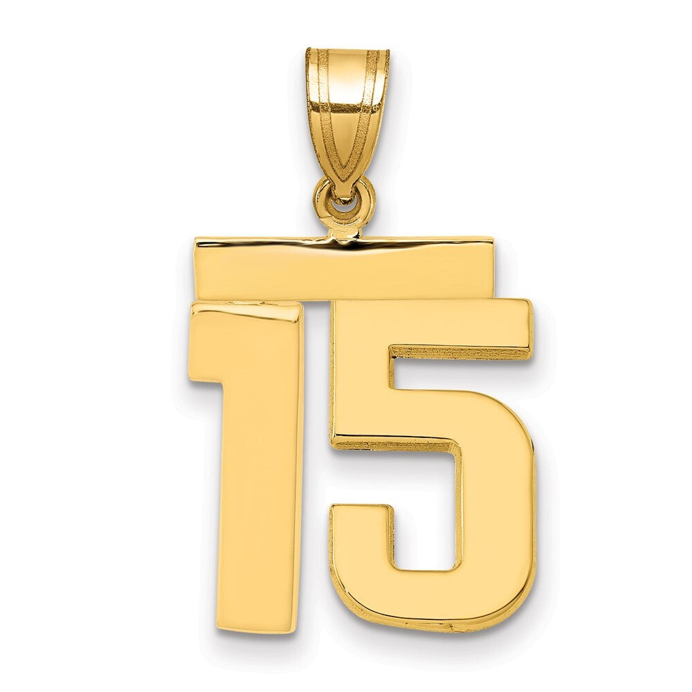 14k Yellow Gold Medium Polished Number 15 Charm Pendant for Women
