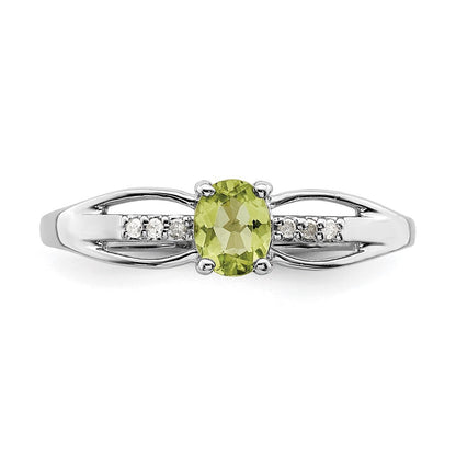 Sterling Silver Rhod-plated Diamond Peridot Ring Size 6