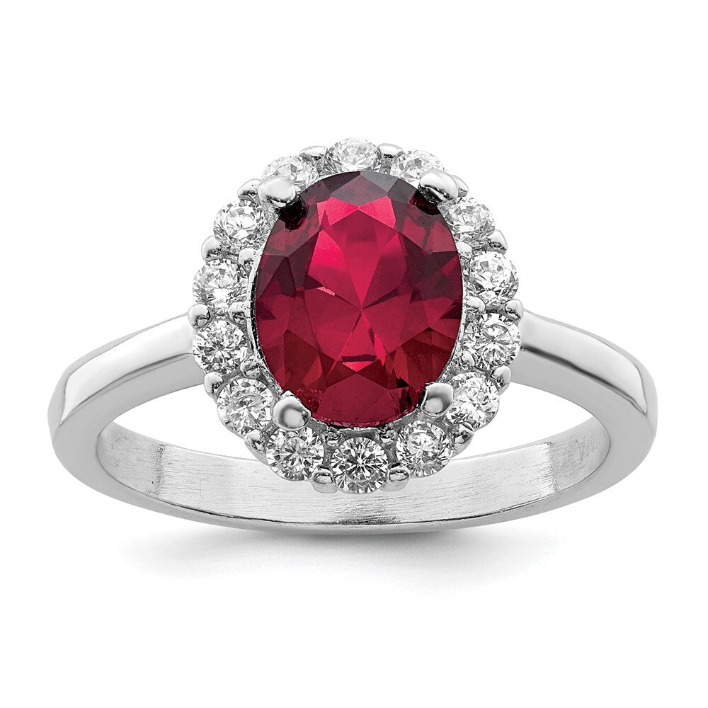 Sterling Silver Polished Rhodium-plated Red and Clear CZ Ring Size 6