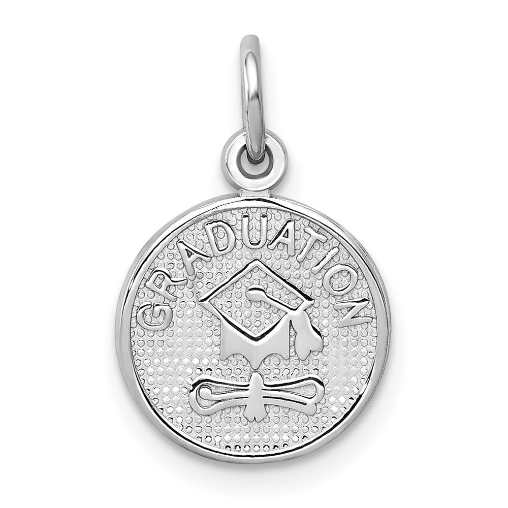 14k White Gold Polished GRADUATION Disc Charm Pendant