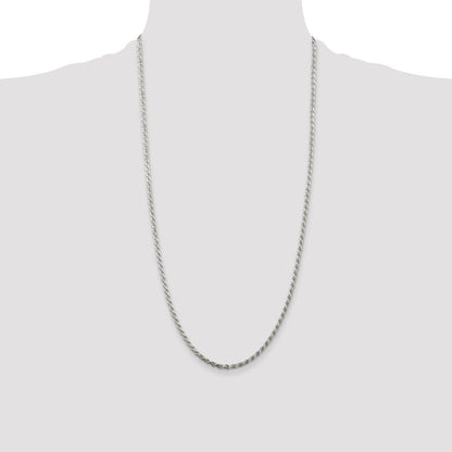 Sterling Silver Rhodium-plated 2.75mm Diamond-cut Rope Chain