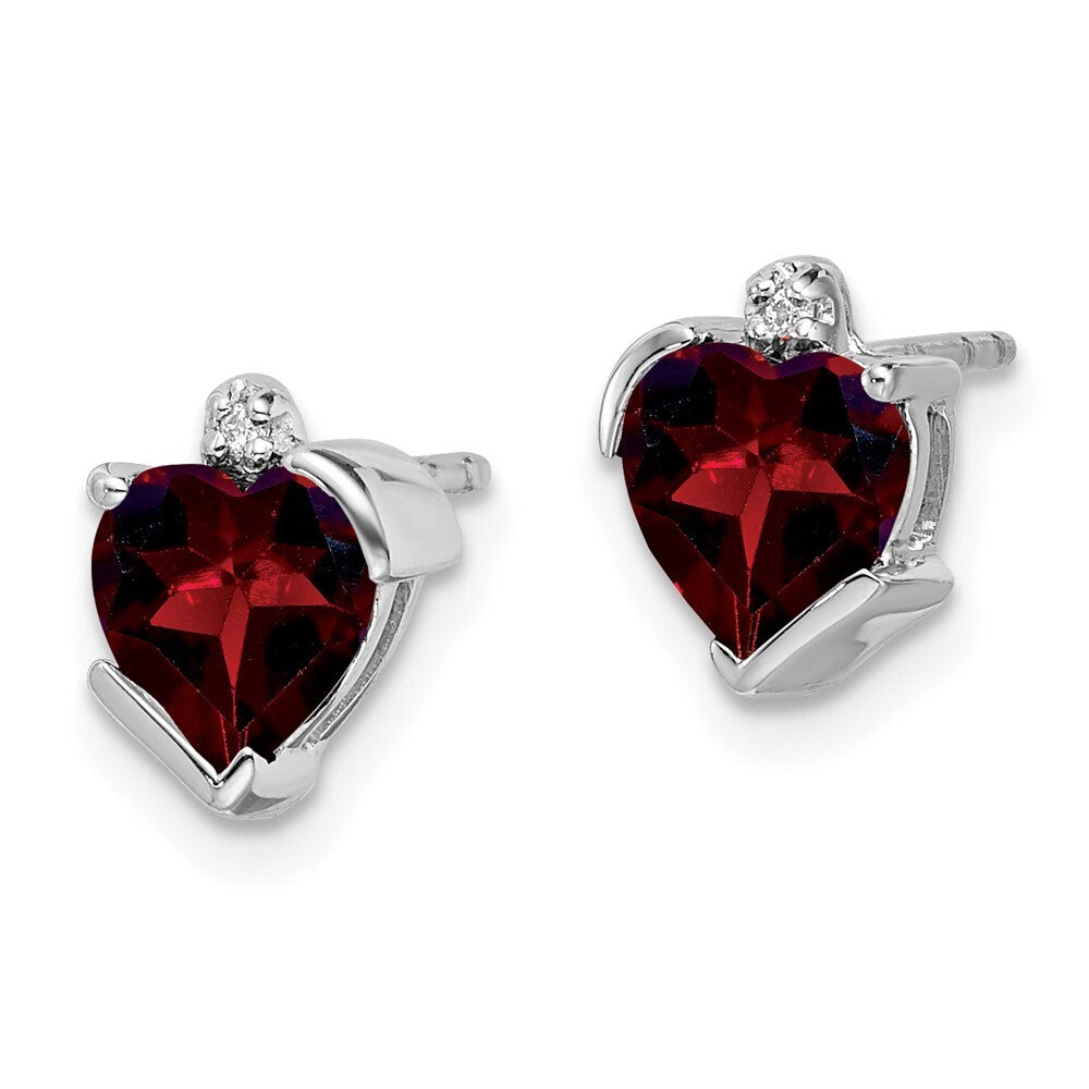 14k White Gold Garnet and Diamond Heart Stud Earrings