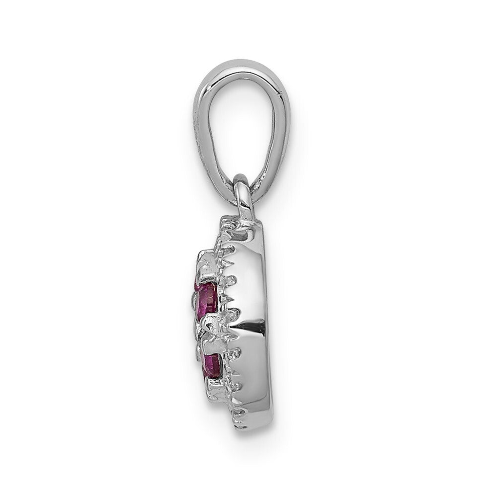 14k White Gold Diamond and .28 Ruby Circle Pendant for Women