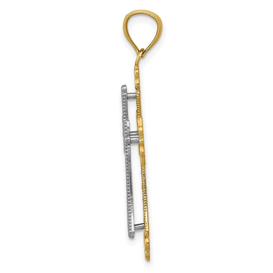14k Two-tone Gold Polished 2 Level Budded Cross Pendant for Women