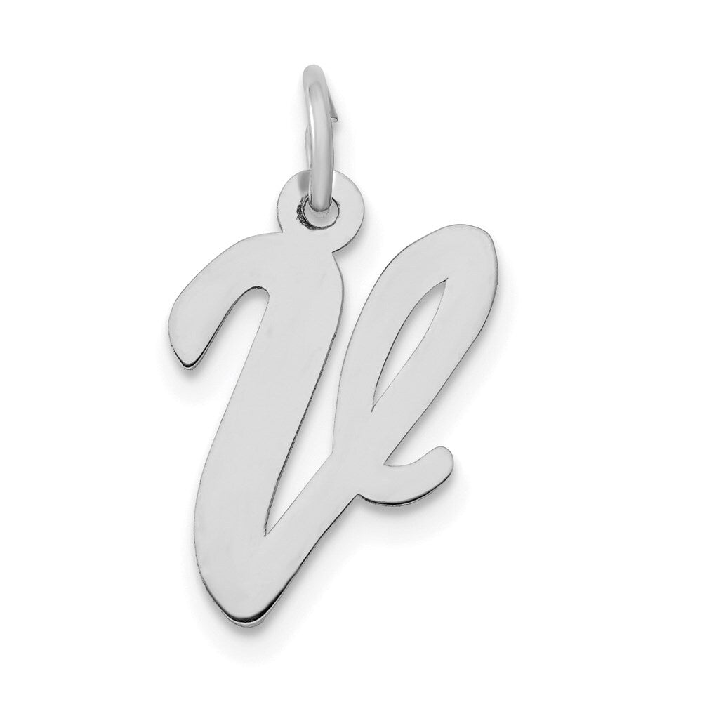 14k White Gold Medium Script Letter V Initial Charm Pendant for Women