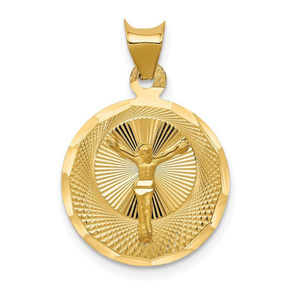 14k Yellow Gold Polished Diamond-Cut Corpus Circle Pendant for Women