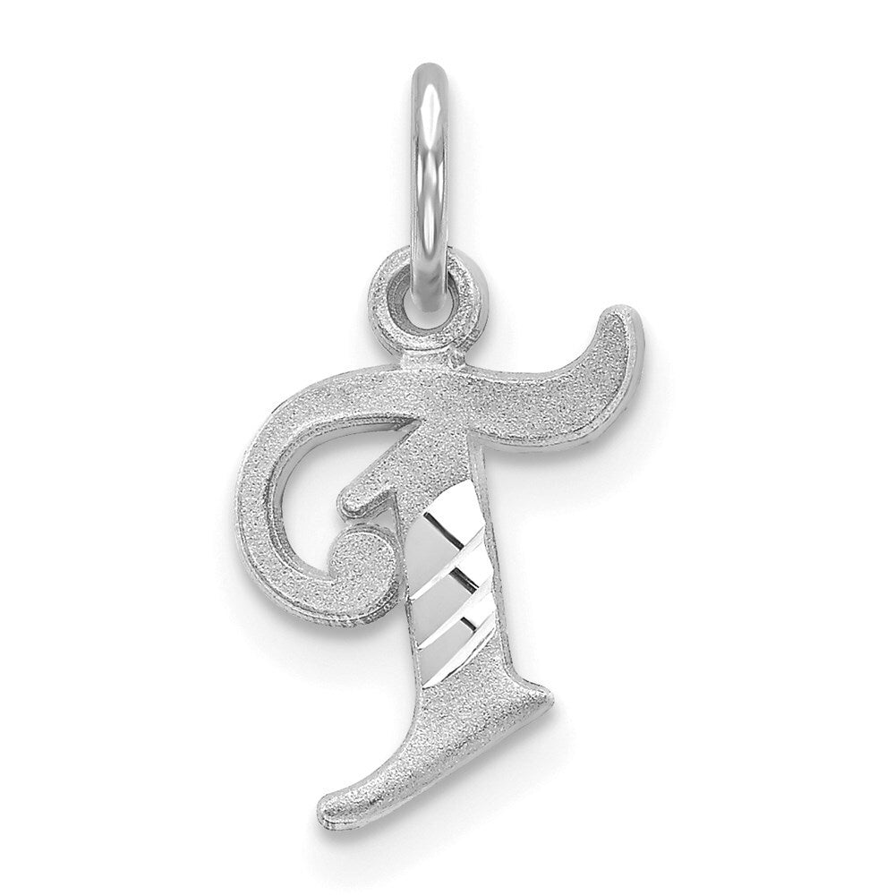 14k White Gold Diamond-cut Letter T Initial Charm Pendant for Women