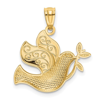 14k Yellow Gold Rhodium Peace Dove Pendant for Women