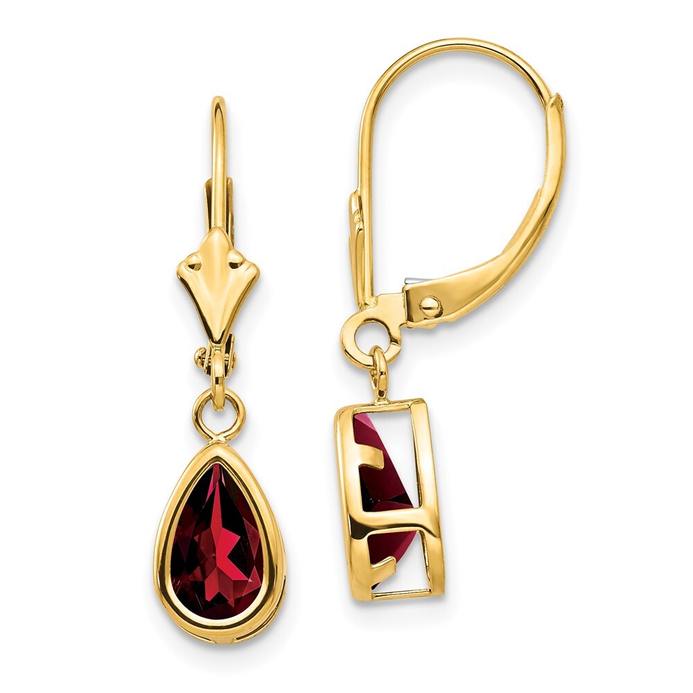 14k Yellow Gold 8x5mm Pear Garnet Dangle Earrings Leverback Gift for Women