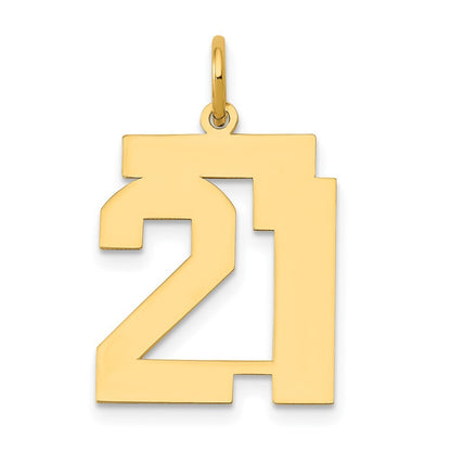 14k Yellow Gold Medium Polished Number 21 Charm Pendant for Women