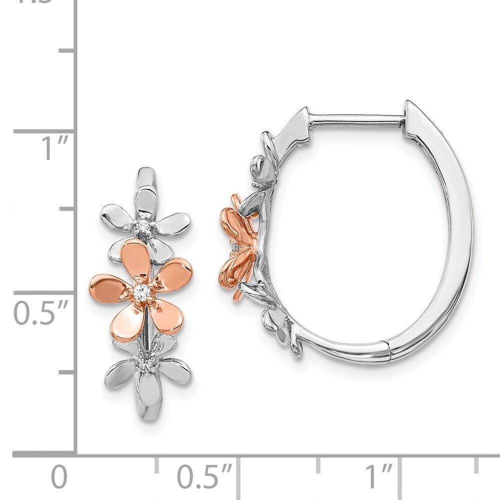 14k Rose and White Gold Diamond Hoop Earrings