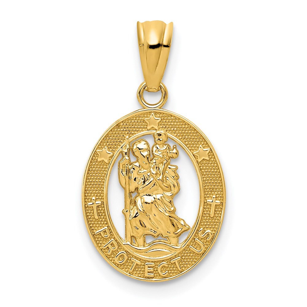14k Yellow Gold Gold Polished St Christopher Pendant for Women