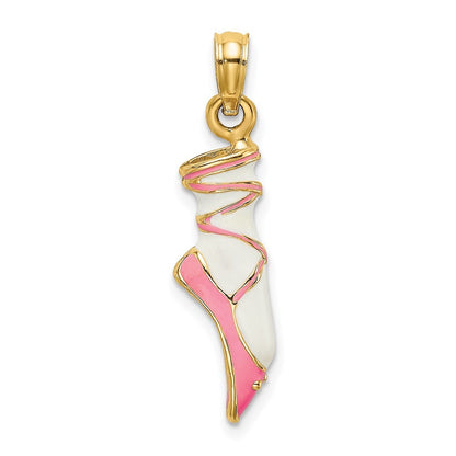 14k Yellow Gold 3-D Enamel Ballet Shoe Charm