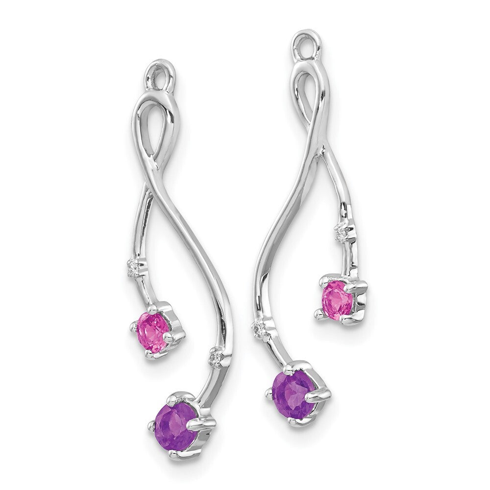 14k White Gold Diamond, Amethyst and Pink Tourm Earring Jackets Gift for Women