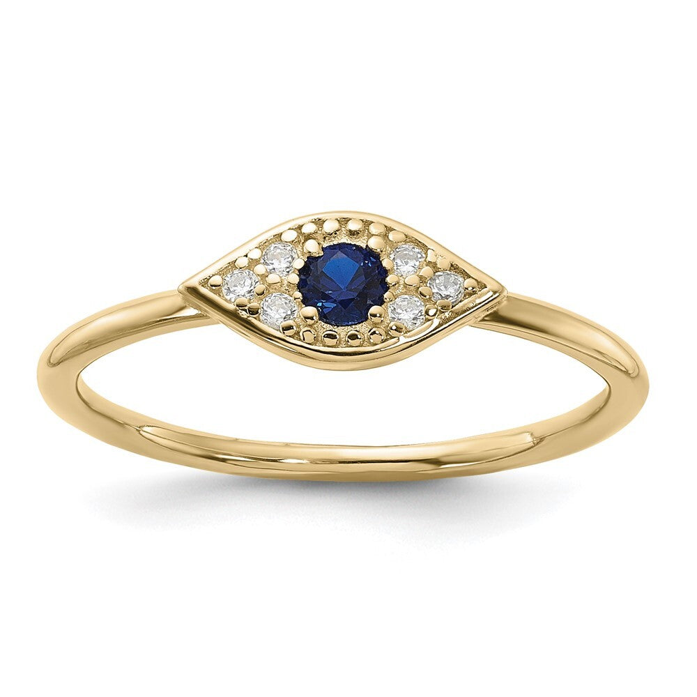 Sterling Silver Gold-tone Synthetic Blue Spinel CZ Evil Eye Ring Size 7