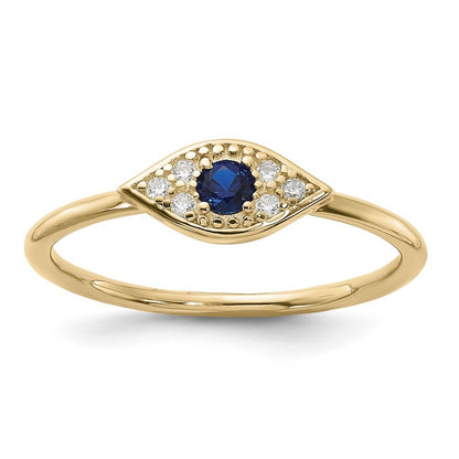 Sterling Silver Gold-tone Synthetic Blue Spinel CZ Evil Eye Ring Size 7