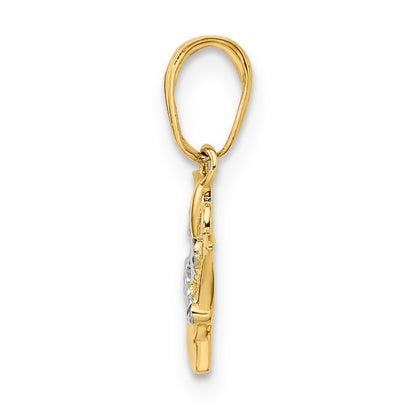 14k Yellow Gold and White Rhodium Diamond-cut Crown Pendant