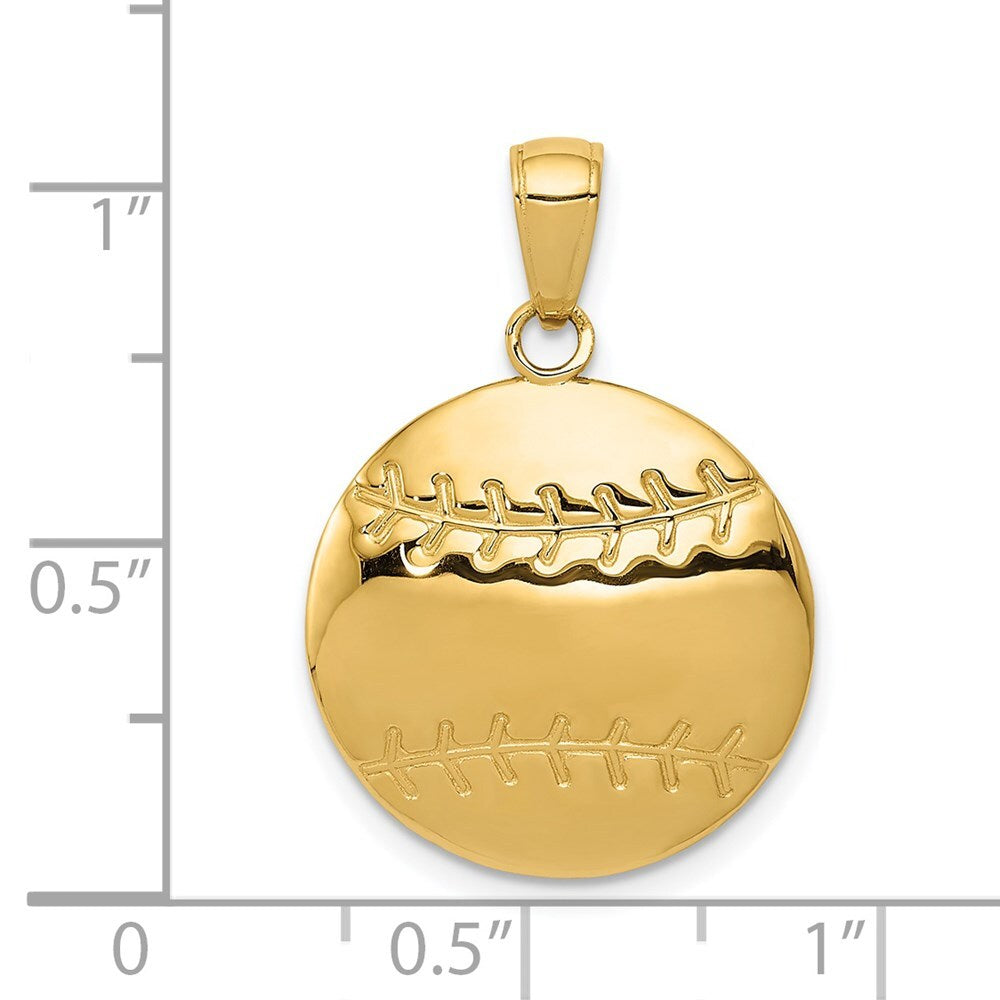 14k Yellow Gold Polished Baseball Charm Pendant for Women