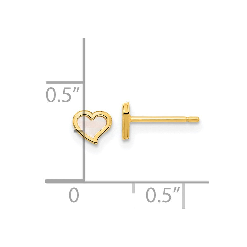 14k Yellow Gold Polished Heart Mother of Pearl Stud Earrings Gift for Women