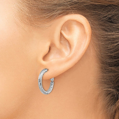14k White Gold Diamond-cut Round Omega Back Hoop Earrings Gift for Women