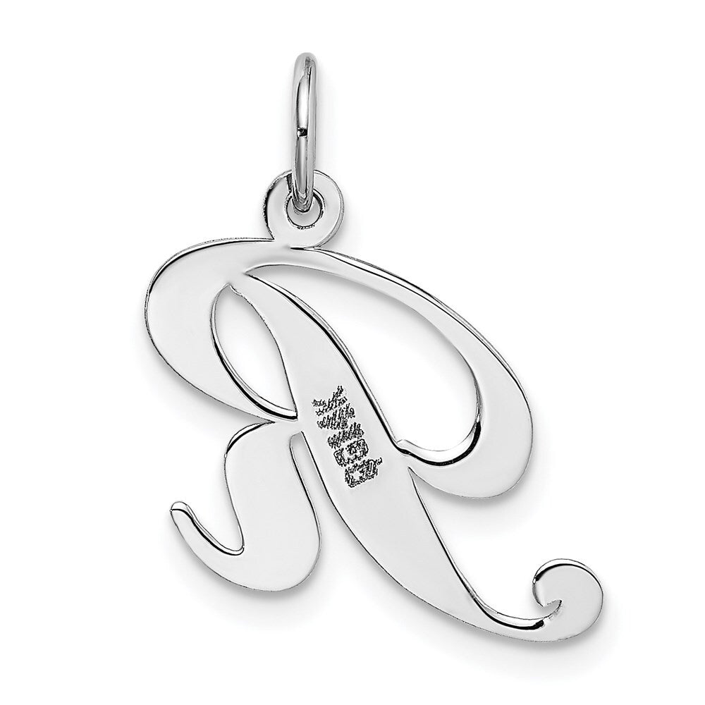 14k White Gold Medium Fancy Script Letter R Initial Charm Pendant for Women